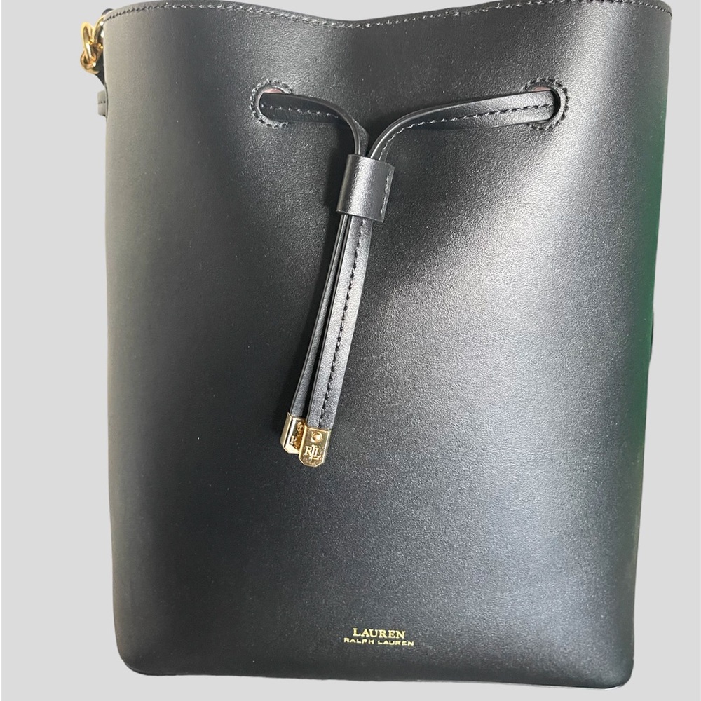 Ralph Lauren Tote Large Shoulder Bucket Leather Bag Black